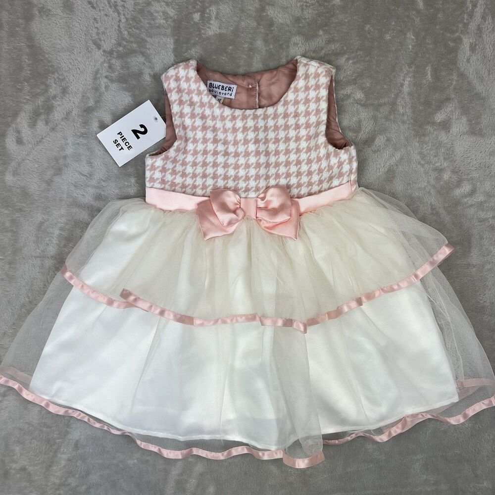 Blueberi Boulevard Toddler Girl 2T Dress Pink Houndstooth & Tulle – Dress Only
